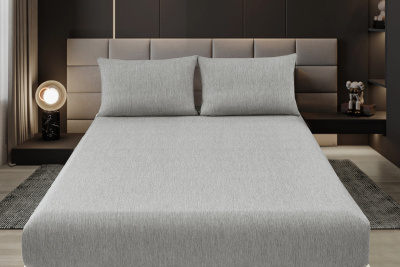 Простыня на резинке Страйп Меланж с высотой борта 25 см. серый